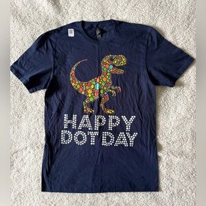 Navy T-Shirt with Colorful Dinosaur Graphic and Happy Dot Day Sz M New with Tag